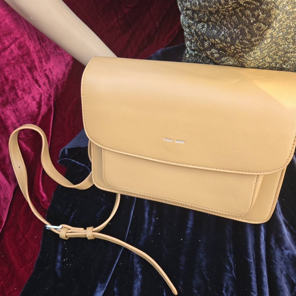 Pixie Mood Vegan Leather Crossbody Bag Tan Camel Flap Adjustable Strap